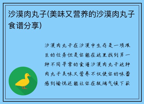 沙漠肉丸子(美味又营养的沙漠肉丸子食谱分享)